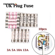 FAYSHOWSG 10Pcs Ceramic Fuse 3-13A Mains Plug Replace British Plug