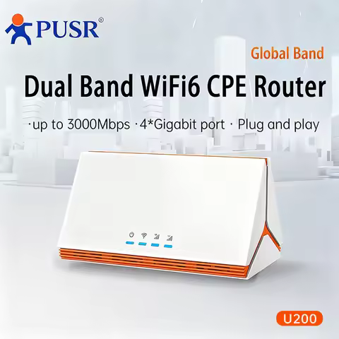 PUSR Global Dual Band WiFi6 AX3000 CPE Router Slot 4 Gigabit Ethernet Ports 1WAN 3 LAN QoS & VPN FWA