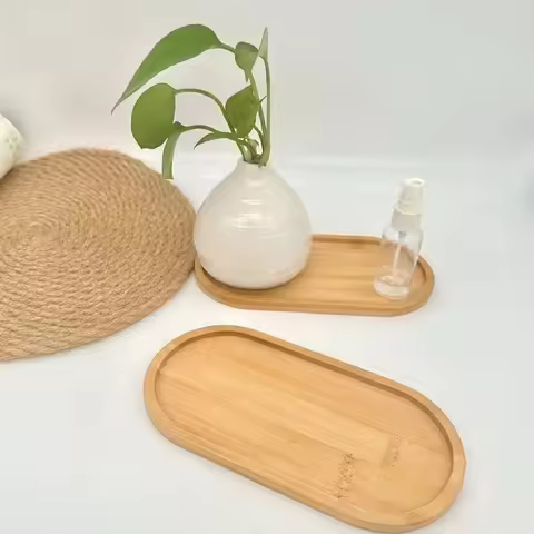2Pcs/Wooden Tray Round Wooden Tray Japanese-Style Oval Beech Wood Small Wooden Plate Milk Snack Tray