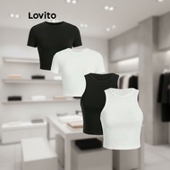 (trendy2)Lovito Casual Tank Top Plain Basic Crop Tank Top for Women L80ED368