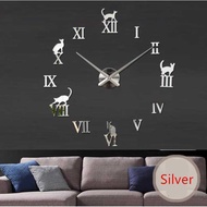 Jam Dinding Besar DIY Giant Wall Clock Model Cat Kucing Lucu Quartz 100cm Jam Dinding Tempel Tembok