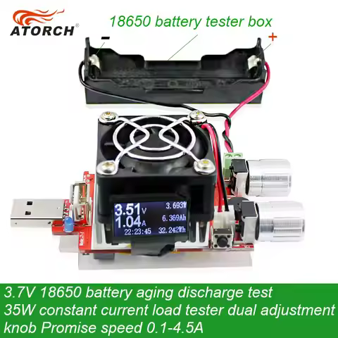 ATORCH 3.7V 18650 Battery Aging Discharge Test 35W Constant Current Dual Adjustable Knob Load Tester