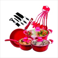 COD Panci 18Set Serbaguna Anti Lengket Panci Sup Teflon Frypan Tutup Kaca Free Spatula 6PcsURAH