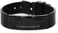 2 Corinthians 12:9 Christian Black Shark Mesh Bracelet Gifts, Faith Message Prayer 2 Corinthians 12: