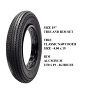 CLASSIC SAWTOOTH TIRE SET 19"—4.00 x 19 (100/90-19) TIRE & 2.50 x 19 (36 OR 40 HOLES) ALUMINUM RIMS