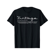 Men's Vintage 1955 Graphic T-Shirt - Classic Retro Design Short Sleeve Round Neck, Black with White 