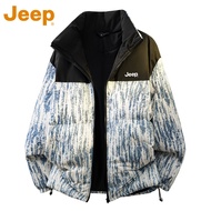 Jeep | เสื้อโค้ทฤดูหนาวแบบหลวม สีบล็อก คอตั้ง