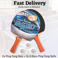 2x KL Table Tennis Racket Ping Pong Bat Table Tennis Bat Free 3x 3-Stars Ping Pong Balls {Ready Stock}