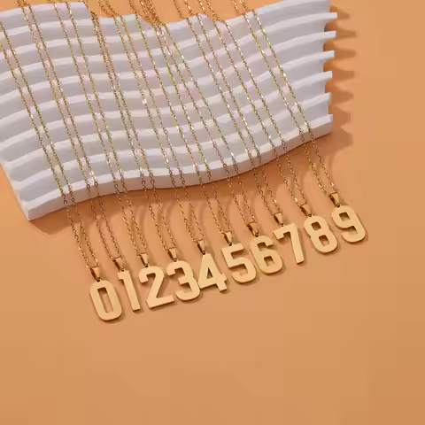 Stainless Steel Angel Number 0 1 2 3 4 5 6 7 8 9 Necklace For Women Men Lucky Number Gold Color Chai