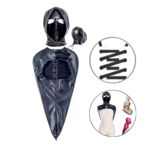 Erotic Restraint Lingerie Set with Unisex Upper Body Bondage Harness Single Glove Hood Mask for Coup