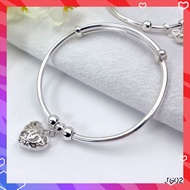 💥PROMO💥#JG028 Love Heart Bangle Fine Solid S990 Pure Silver Expandable Child and Adult's Bangle ( Gelang Tangan )