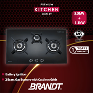 BRANDT 3 Burners Built-In Gas Hob Tempered Glass Thermocouple Safety Device (5.5kW + 1.1kW) TG1493B Gas Stove Gas Stove Burner Stove Gas Cooker Dapur Gas