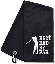 GRM006-Hafhue Best Dad by Par Funny Embroidered Golf Towels for Golf Bags with Clip Golf Gifts for Men or Women Golf Accessories for Men or Women Birthday Gifts for Golf Fan