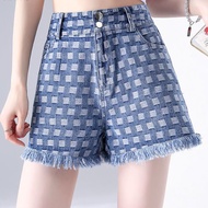 SALE！！New women's raw edge denim shorts high waist slim straight wide leg pants loose match simple look