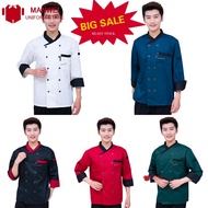 Long Sleeve White Chef Uniform Coat Baju Chef Hotel Kitchen Restaurant