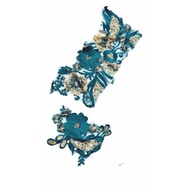 Decorative embroidered flowers/ set of 2 green flowers