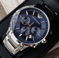 EMPORIO ARMANI 藍色錶盤 銀色不鏽鋼錶帶 石英 男士手錶 AR2448
