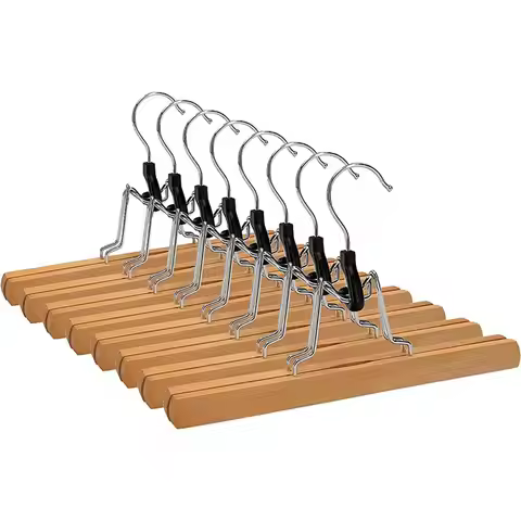 A27F-8PCS Home Pants Rack Wooden Stretcher Non-Slip With Swivel Hook, Bedroom Clothes Organizer