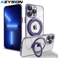 KEYSION Plating Transparen Case for MagSafe for iPhone 14 Pro Max 11 12 13 Pro Max Magnetic Stand Camera Protector Phone Cover