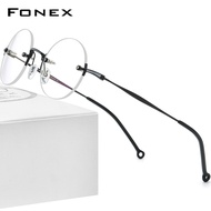FONEX กรอบแว่นตาไทเทเนียมบริสุทธิ์สำหรับผู้ชายใหม่ปี2022กรอบแว่นตาทรงกลมสไตล์วินเทจไร้ขอบกรอบแว่นตาเบาพิเศษสไตล์เกาหลี F9141