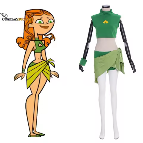 Total Drama Island Izzy Cosplay Costume Green Crop Top and Shorts Skirts Set Adult Female Christmas 