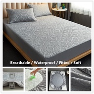 【100% Waterproof 】100% COTTON Fabric Mattress Protector Single Queen King 3 Size Fitted Bedsheet Solid Color Bed sheet