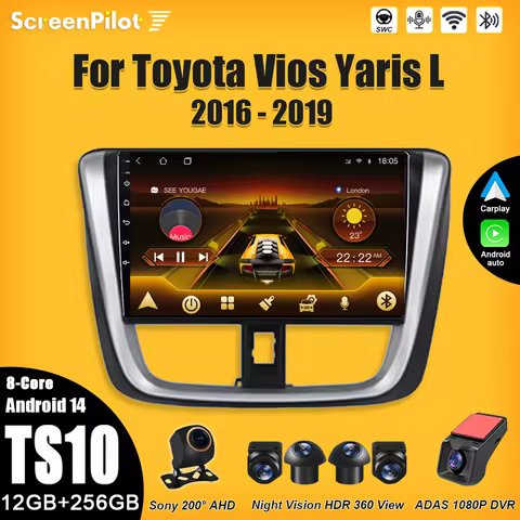 Android 15 For Toyota Vios Yaris L 2016-2019 Multimedia Video Player Car Radio 2 din Carplay 7/9/10 