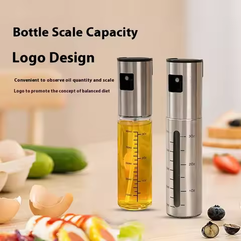 Stainless Steel OilSpray Bottle Glass OilPot Without Oil Soy Sauce Vinegarseasoning Bottle Atomizing