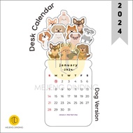 2024 AESTHETIC SITTING CALENDAR - AESTHETIC DOG MOTIF DESK CALENDAR 2024 BLOOMY FLOWERS CALENDAR AES