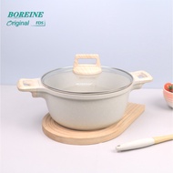 BOREINE Nonstick Stock Pot With Lid, 5 Quart Granite Casserole Large Soup Pasta Cooking Pot Inductio