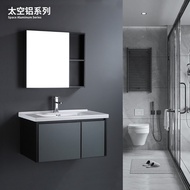 M-8/ Simple Black Space Aluminum Bathroom Cabinet round Mirror Storage Hanging Cabinet Ceramic Whole Washbin Size Side D