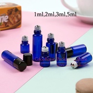 (50pieces/lot)1ML 2ML 3ML 5ML Blue Small Roll on Bottle with Stainless Steel roller Mini Glass Essen