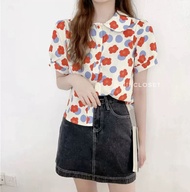 เสื้อเชิ้ตคอบัว lll Freesize lll IT079 เสื้อเชิ้ต ใส่เล่น สงกรานต์ กระดุมหน้า คอบัว แขนตุ๊กตา ลายดอก