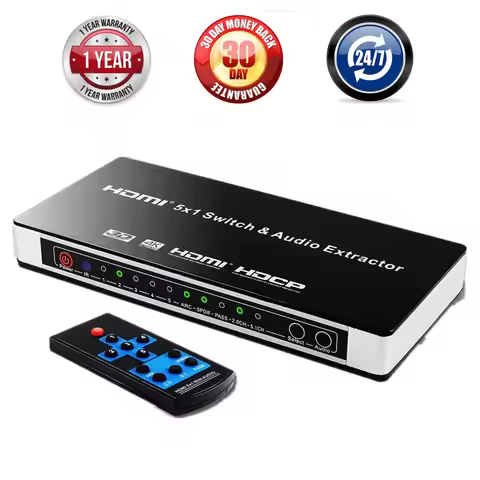 5 Port HDMI Switch with Audio Extractor 4K HDMI Video Audio Switcher 5 in 1 out with Optical SPDIF +