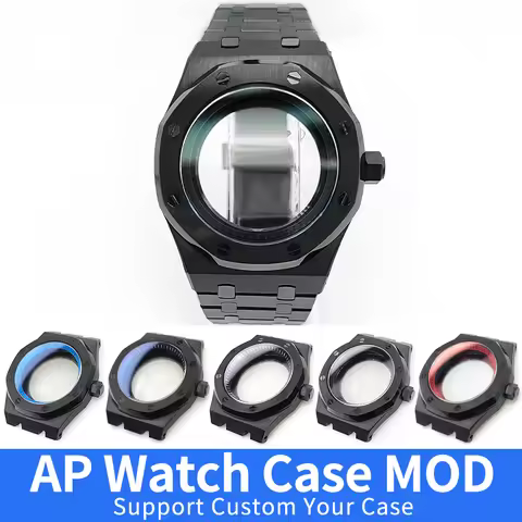 AP Black Watch Case MOD NH35 NH36 4R36 Stainless Steel Shiny/Brushed Sapphire Glass Caseback Watches