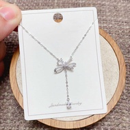 S999 Pure Silver Zircon Love Knotted Tassel Water Drop Necklace Female Sterling Silver Light Luxury 