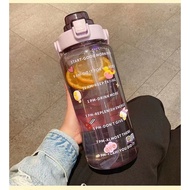 ™◐♣Portable 2L sports straw water bottle with flat 3D sticker fitness water bottle