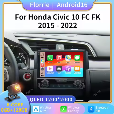 Android 16 Car Radio For Honda Civic 10 FC FK 2015 - 2020 Carplay Auto GPS Navigation 2Din Video Pla
