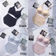 Bra panty set bh cd celana dalam sepasang seamless zero feel busa wire