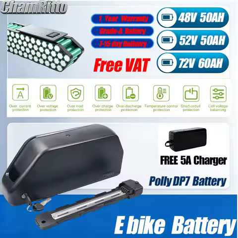 48V 60V 72V 30AH E bike Polly Battery Downtube 52V Electric Battery 80A BMS cham rider Original 2170