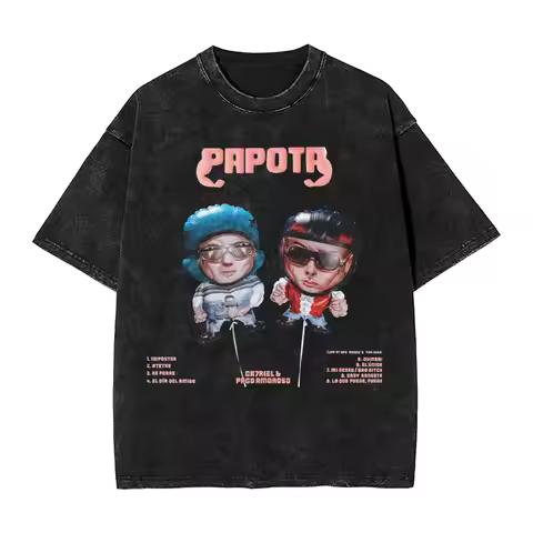 CA7RIEL & Paco Amoroso Papota Tour Washed T Shirt Streetwear Hip Hop Novelty T-Shirt Tees Men Women 