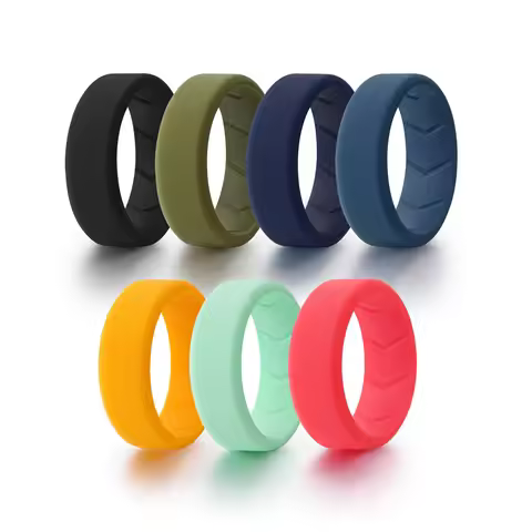 7 Pack Silicone Rings for Men, 8mm Wide Rubber Wedding Band, Sweatproof Work Safe Sport Ring for Gym