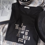 百搭手縫玻璃珠幾何圖案簡約直身棉彈高端 smart casual TEE