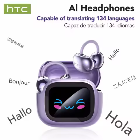 HTC NE32 Bluetooth V6.0 AI Earphones LCD Touch screen OWS Ear Clip Wireless headphones Translator Ea