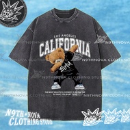 24h Shipping N9THNOVA Retro California Bear Pure Cotton Washed T-Shirt Unisex Style 1
