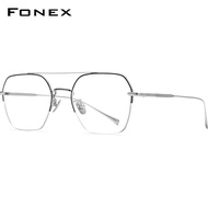 FONEX แว่นตาไทเทเนียมบริสุทธิ์สำหรับสตรีและผู้ชายกรอบแว่นตาออปติคอลทรงกลมสไตล์เกาหลีใหม่แว่นตาวัยรุ่น Tiktok วัยรุ่นวัยรุ่น8517