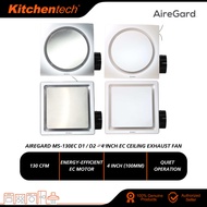 AireGard 4 Inch EC Ceiling Exhaust Fan MS-130EC D1 / MS-130EC D2 Dual Speed Operation MS130ECD1 / MS