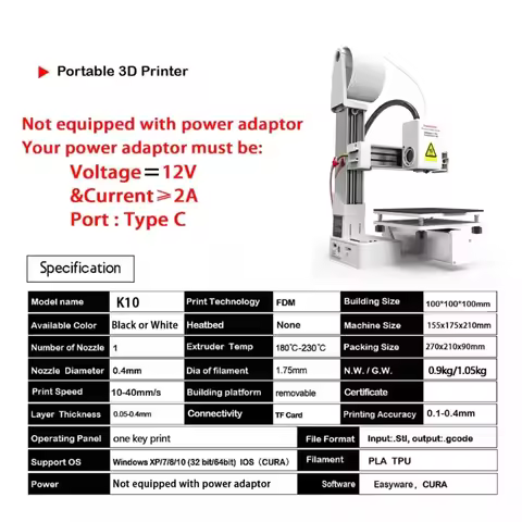 EasyThreed 3D Printer K10 Small Entry Level Lightweight and Quiet with Automatic Slicing Capabilitie