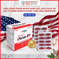 Feron B9 pills Supplement iron, folic acid and B vitamins Prevent anemia Mediphar Box of 100 pills