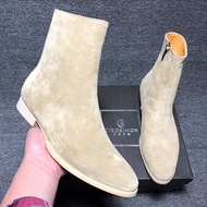Chelsea Boots รองเท้าบู๊ทส้นเตี้ยผู้ชายหนังแท้ทรงหัวแหลม บู๊ทฤดูหนาวแบบมีซิป รองเท้าบู๊ทส้นเตี้ยสไตล